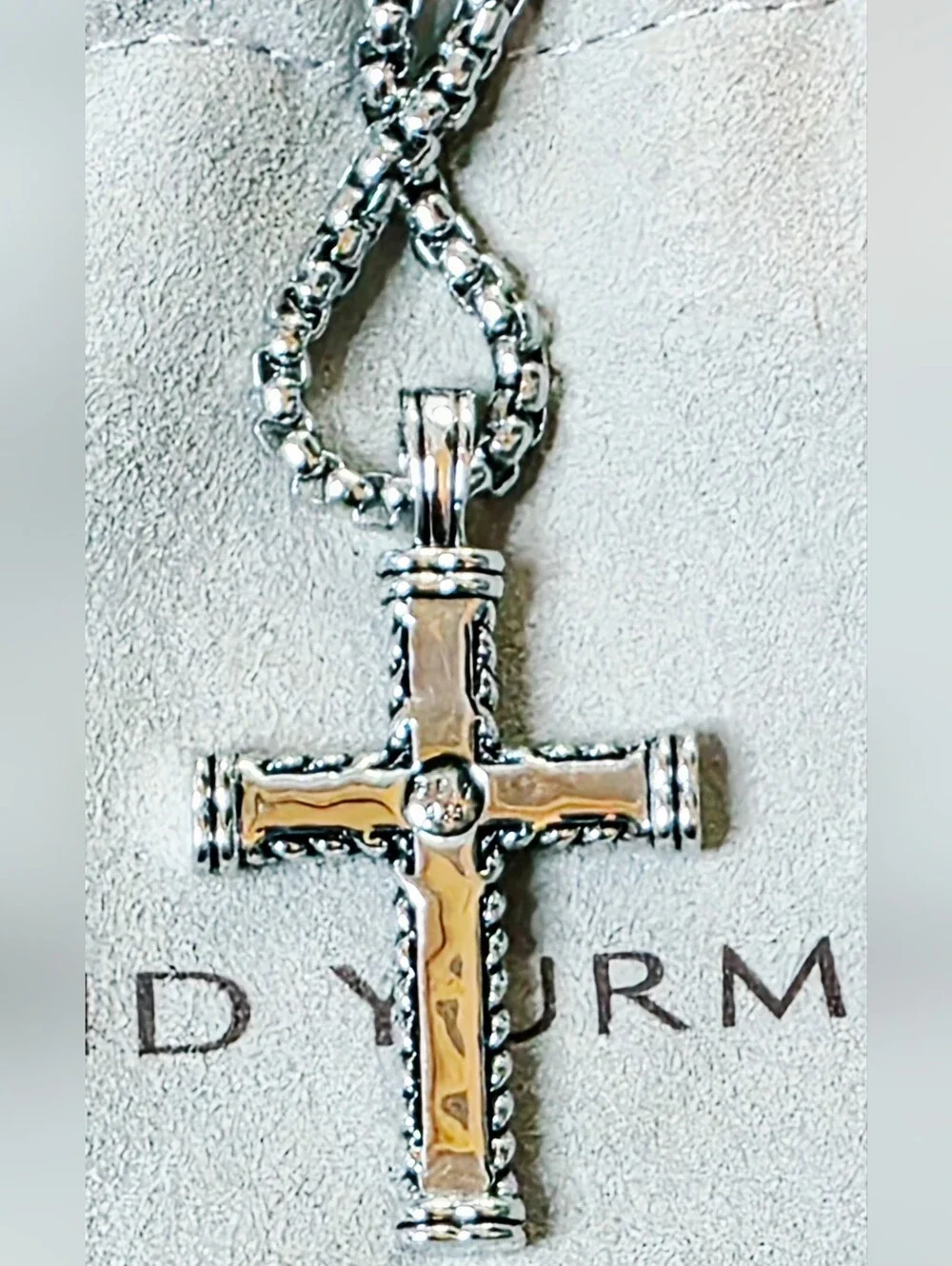 David Yurman Chevron Collection Silver Rope Cross Pendant Necklace